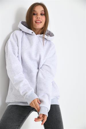 Kadın İçi Şardonlu Sweatshirt Gri