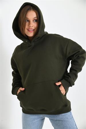 Kadın İçi Şardonlu Sweatshirt Haki