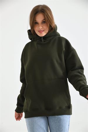 Kadın İçi Şardonlu Sweatshirt Haki