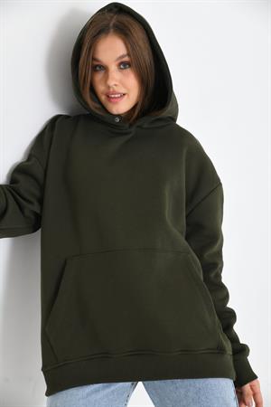Kadın İçi Şardonlu Sweatshirt Haki