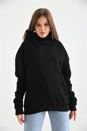 Kadın İçi Şardonlu Sweatshirt Siyah