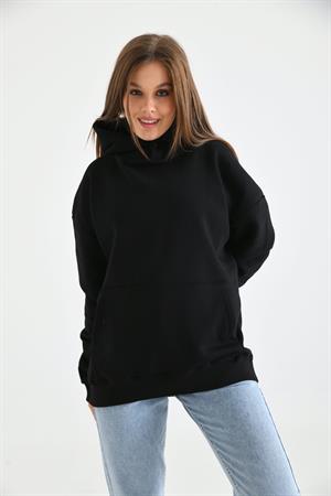 Kadın İçi Şardonlu Sweatshirt Siyah