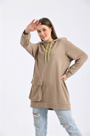 Kadın İki İp Kapşonlu Sweatshirt Beige