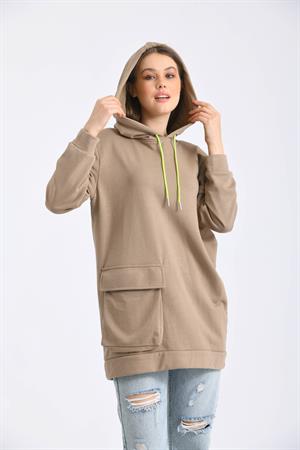 Kadın İki İp Kapşonlu Sweatshirt Beige