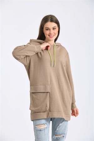 Kadın İki İp Kapşonlu Sweatshirt Beige