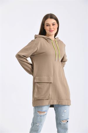 Kadın İki İp Kapşonlu Sweatshirt Beige
