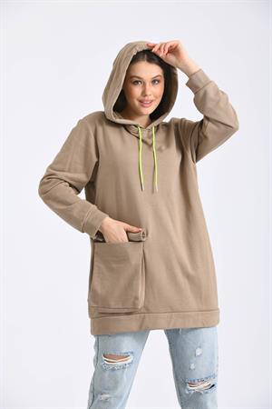 Kadın İki İp Kapşonlu Sweatshirt Beige