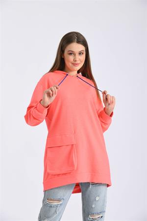 Kadın İki İp Kapşonlu Sweatshirt Fuşya