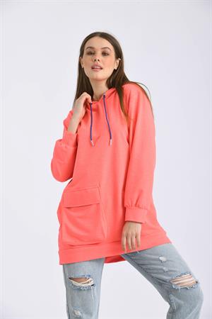 Kadın İki İp Kapşonlu Sweatshirt Fuşya