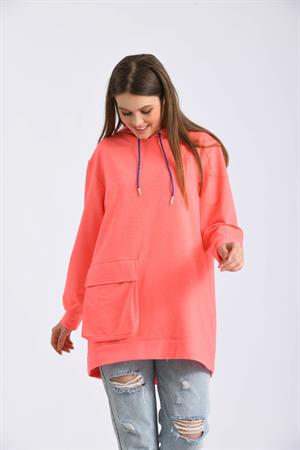 Kadın İki İp Kapşonlu Sweatshirt Fuşya