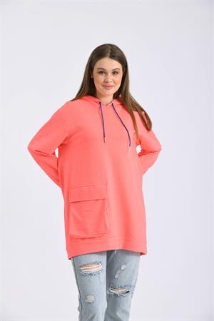 Kadın İki İp Kapşonlu Sweatshirt Fuşya