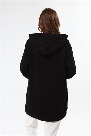 Kadın İki İp Kapşonlu Sweatshirt Siyah