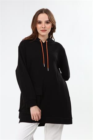 Kadın İki İp Kapşonlu Sweatshirt Siyah