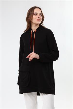 Kadın İki İp Kapşonlu Sweatshirt Siyah