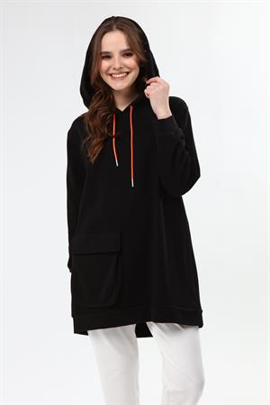 Kadın İki İp Kapşonlu Sweatshirt Siyah