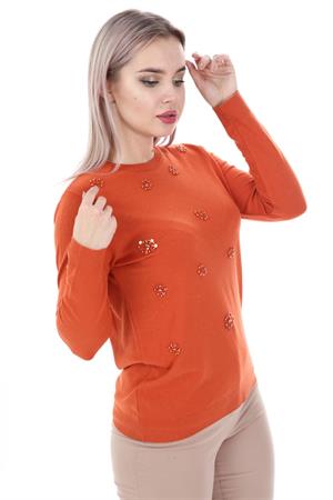 Kadın İnci Detay Triko Orange