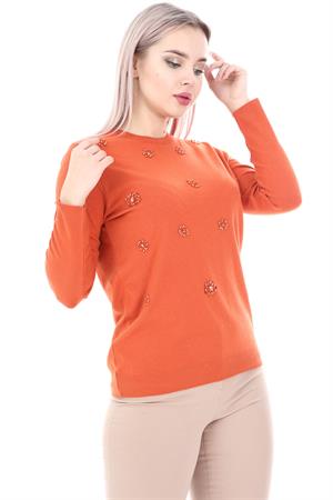 Kadın İnci Detay Triko Orange