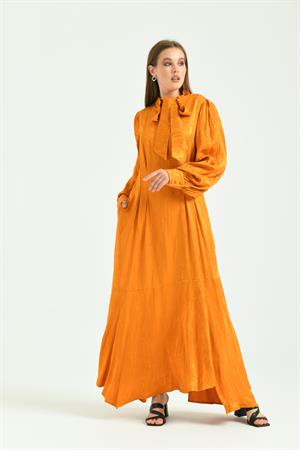 Kadın İpek Jakar Elbise Orange