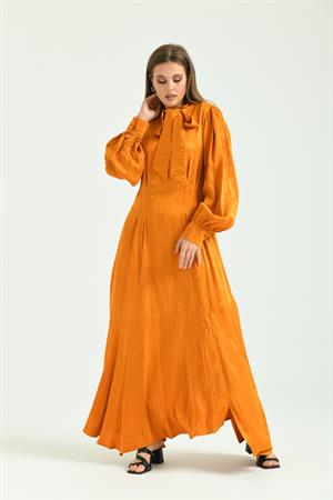 Kadın İpek Jakar Elbise Orange