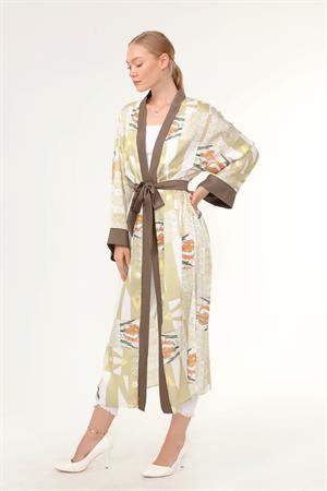 Kadın İpek Saten Kimono Kap Açık Yeşil