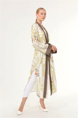 Kadın İpek Saten Kimono Kap Açık Yeşil