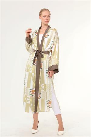 Kadın İpek Saten Kimono Kap Açık Yeşil