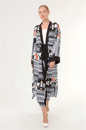 Kadın İpek Saten Kimono Kap Siyah