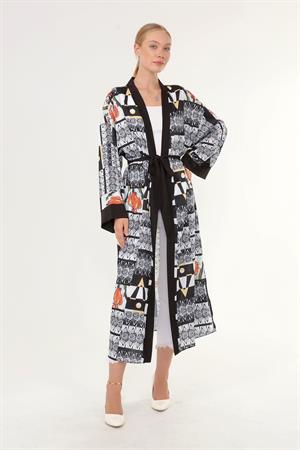 Kadın İpek Saten Kimono Kap Siyah