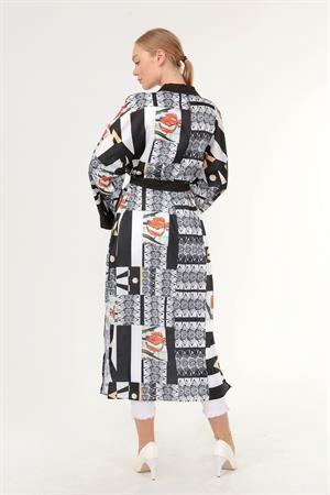 Kadın İpek Saten Kimono Kap Siyah