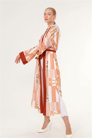 Kadın İpek Saten Kimono Kap SOMON