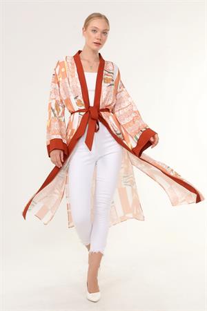 Kadın İpek Saten Kimono Kap SOMON