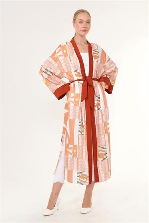 Kadın İpek Saten Kimono Kap SOMON