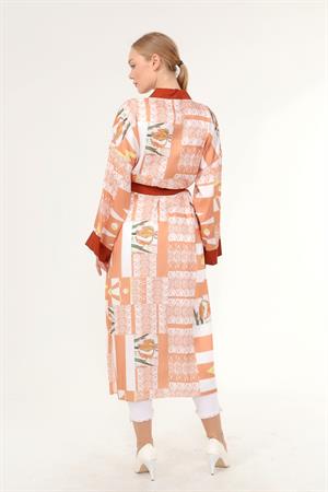Kadın İpek Saten Kimono Kap SOMON