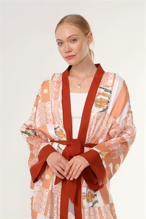 Kadın İpek Saten Kimono Kap SOMON