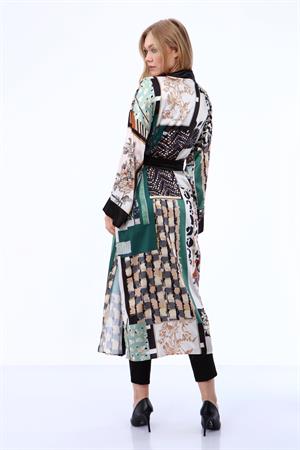 Kadın İpek Saten Kimono Kap Yeşil