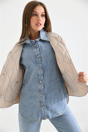 Kadın Jean Detay Mont Beige