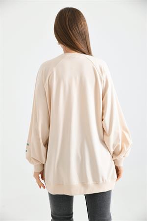 Kadın Jean Detay Sweatshırt Beige