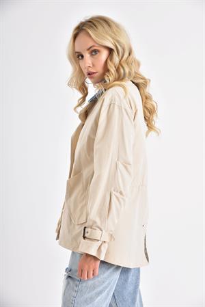Kadın Jean Detaylı Trençkot Beige