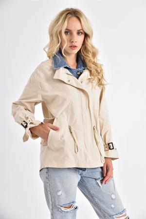 Kadın Jean Detaylı Trençkot Beige