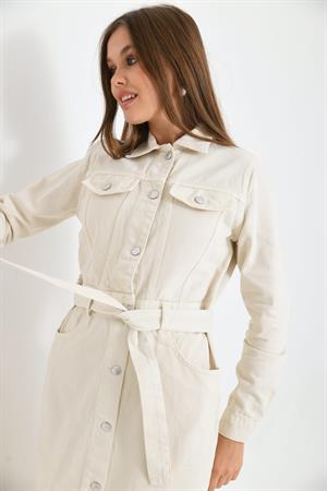 Kadın Jean Elbise Beige