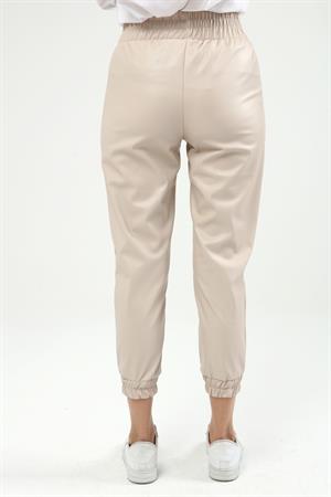 Kadın Jogger Deri Pantolon Beige