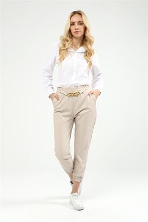 Kadın Jogger Deri Pantolon Beige