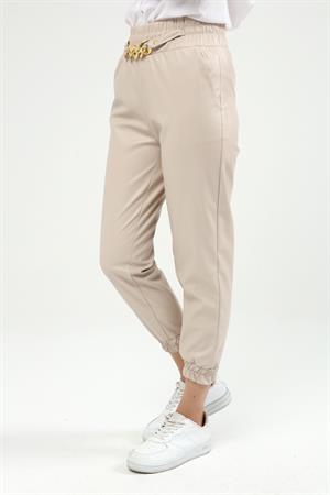 Kadın Jogger Deri Pantolon Beige