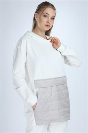 Kadın Kanguru Cep Sweat Ekru