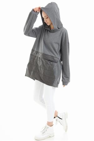 Kadın Kanguru Cep Sweat Gri