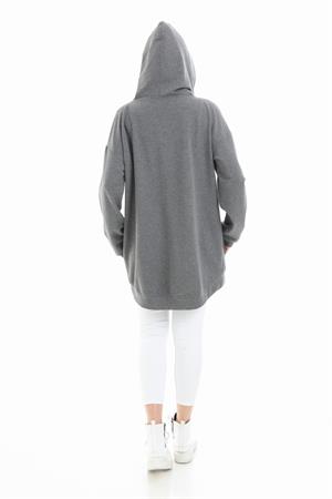 Kadın Kanguru Cep Sweat Gri