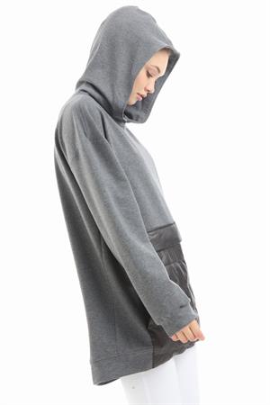 Kadın Kanguru Cep Sweat Gri