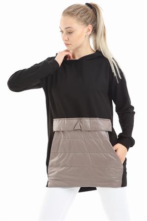 Kadın Kanguru Cep Sweat Siyah