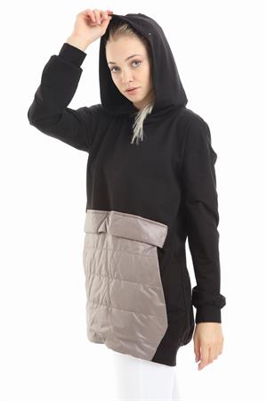 Kadın Kanguru Cep Sweat Siyah