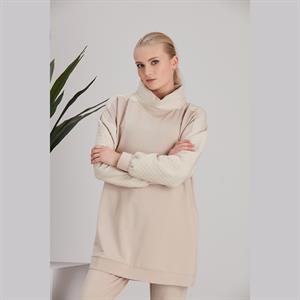 Kadın Kapitone Garni İki İp Takım Beige